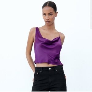 Zara Satin Asymmetrical Purple Tank